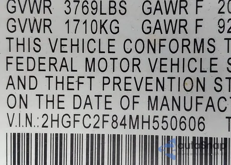 2021 Honda Civic Sport from USA, damaged, VIN 2HGFC2F84MH550606